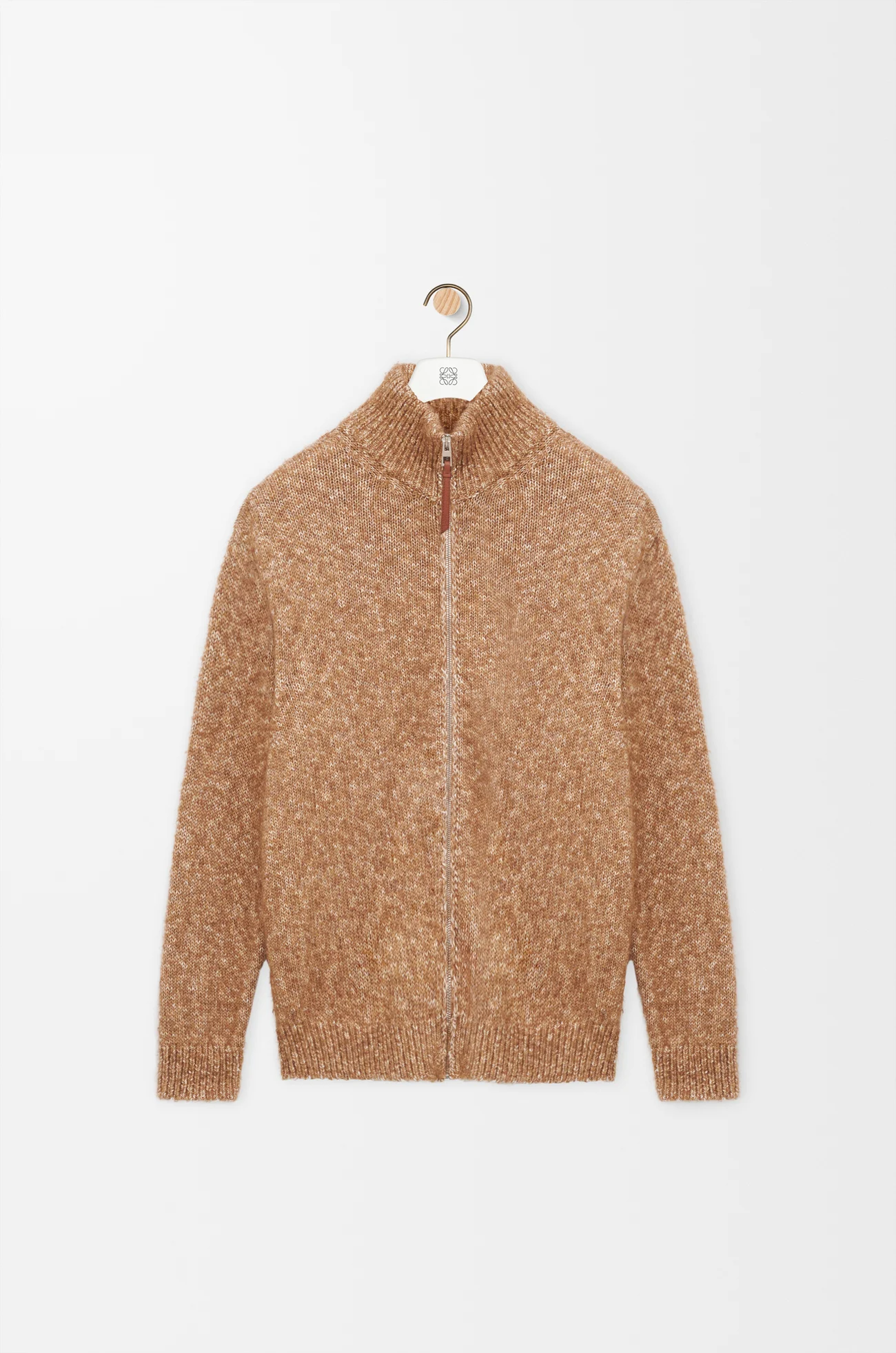 LOEWE Zip-up cardigan in cotton, linen and wool Beige