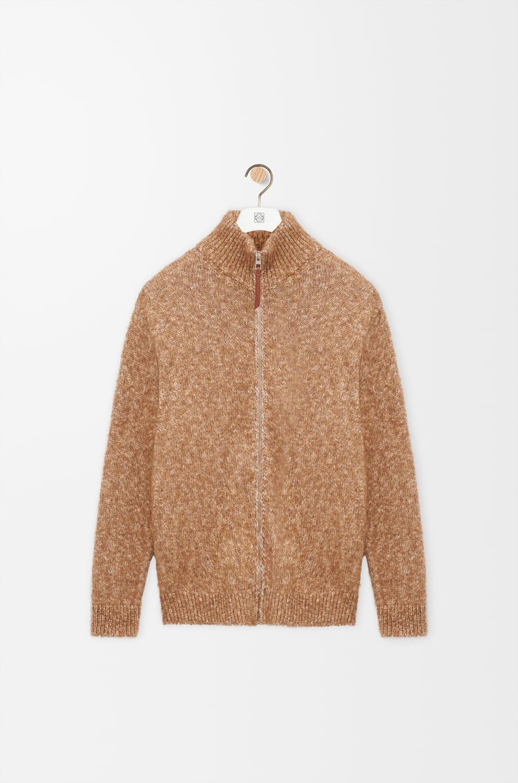 LOEWE Zip-up cardigan in cotton, linen and wool Beige