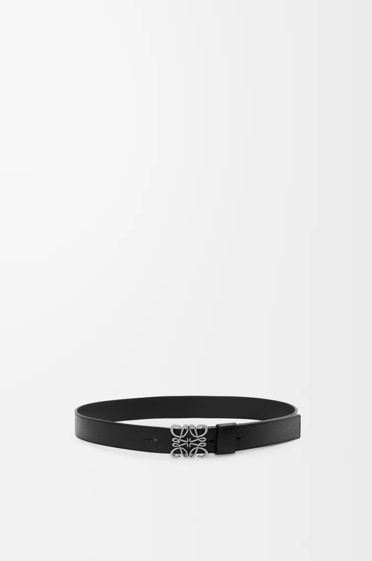LOEWE Cinturón Anagram ancho en piel de ternera graneada flexible Negro/Paladio Vintage