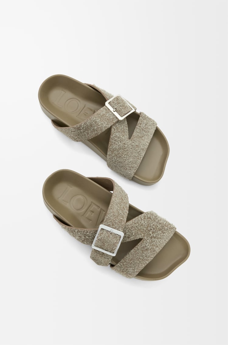 LOEWE Ease Buckle slide in brushed suede Khaki Green