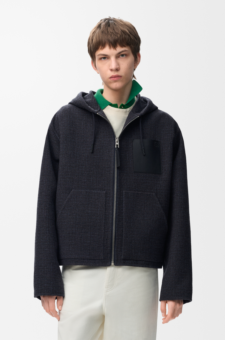 LOEWE Hooded jacket in wool blend Dark Navy Blue