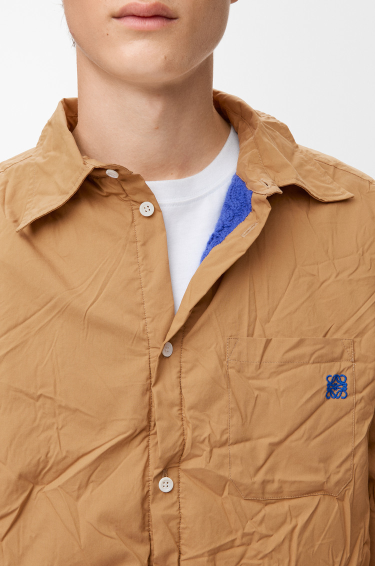 LOEWE Chemise hybride en coton mélangé et laine Camel/Blue