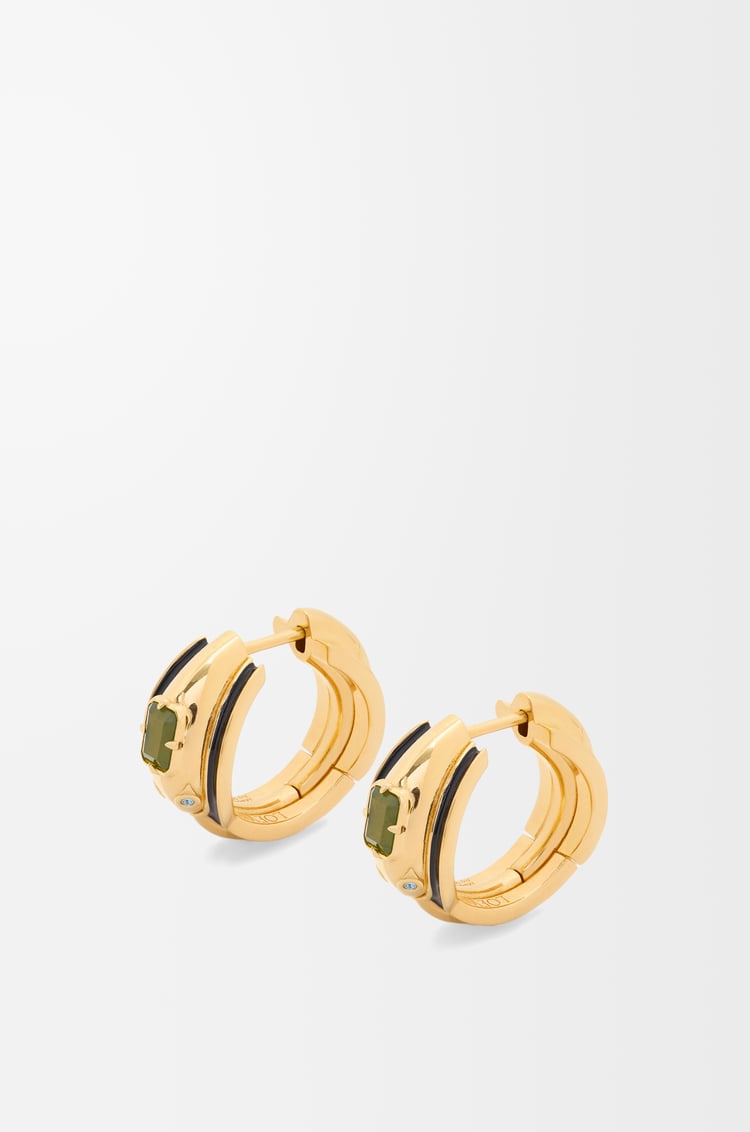 LOEWE Pendientes Snake en plata de ley, cristales y jade Dorado/Negro