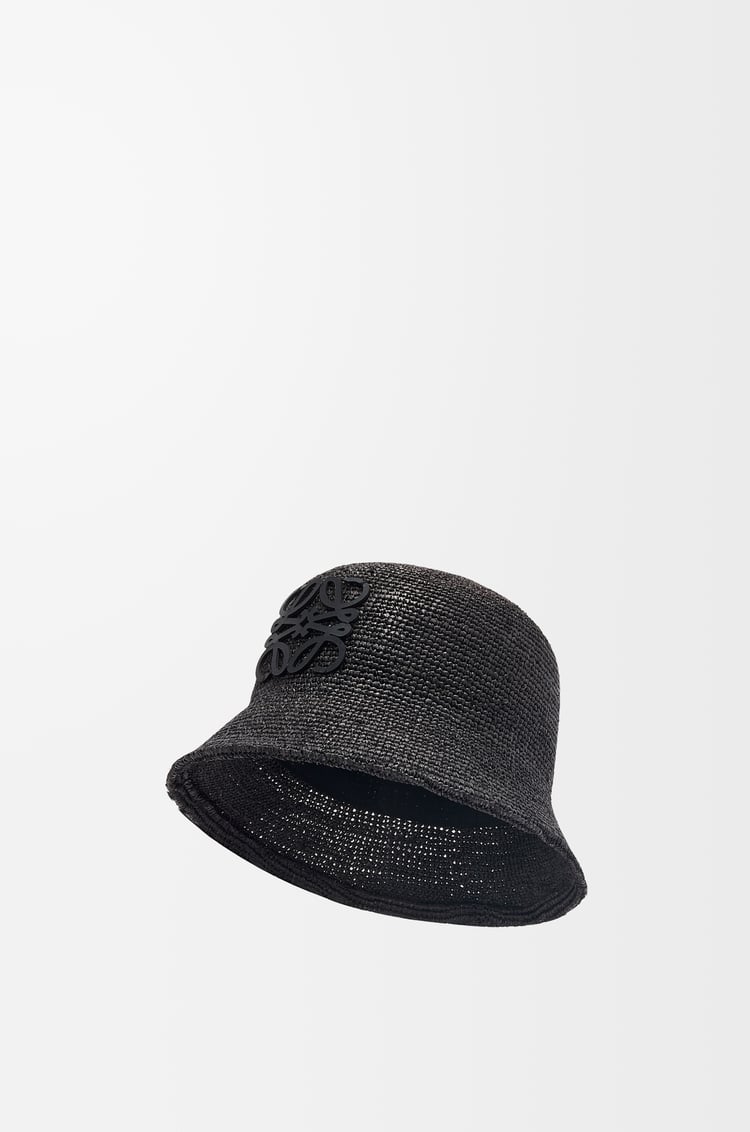 LOEWE Bucket hat in raffia and calfskin Black