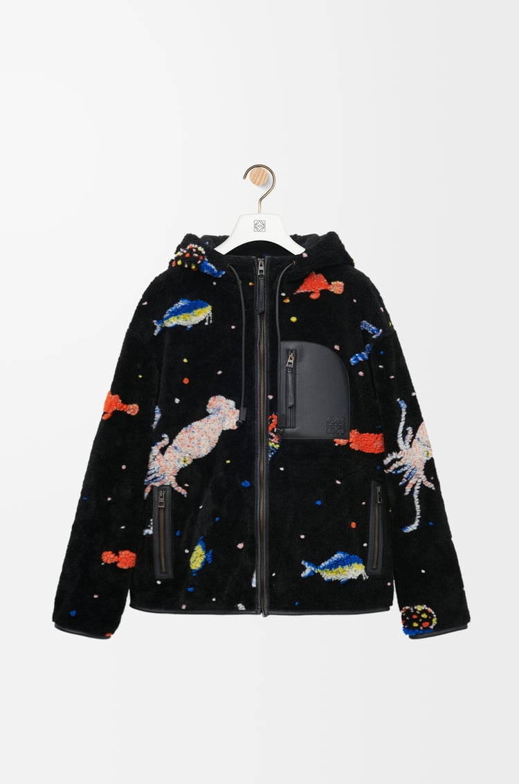 LOEWE Hooded jacket in technical fleece Black/Multicolor