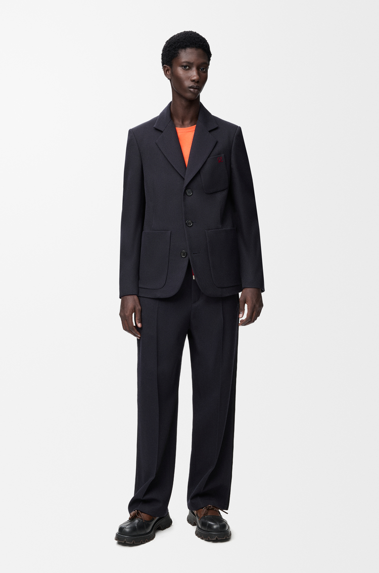 LOEWE Pantalon à liens de serrage en laine Bleu Marine Foncé