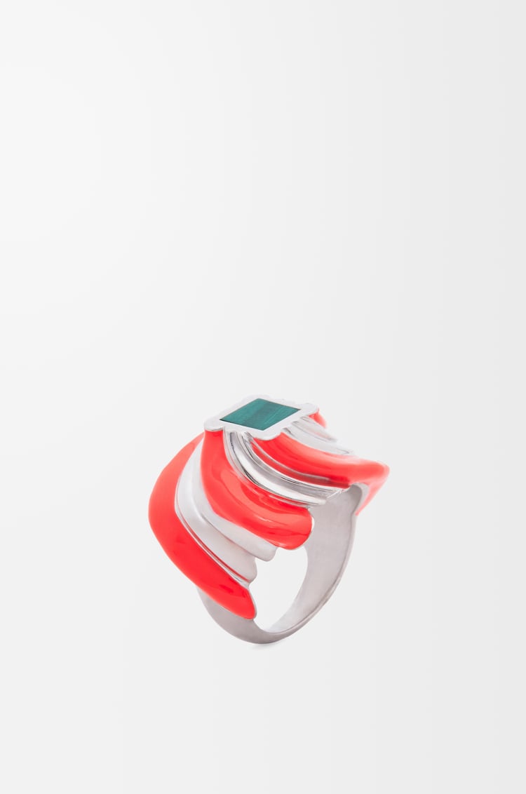 LOEWE Anillo Twisted Anagram en plata de ley y esmalte Plateado/Rosa