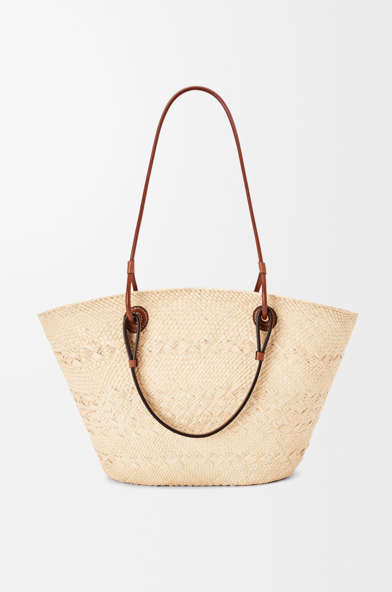 LOEWE Bolso capazo Anagram mediano en palma de iraca y piel de ternera Natural/Bronceado