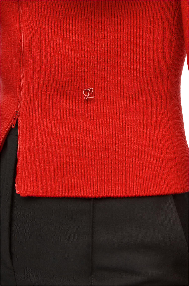 LOEWE Cropped zip up sweater in wool Vermillion