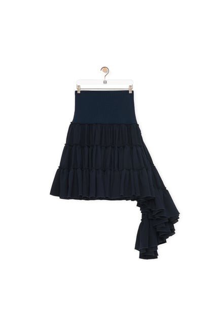 LOEWE Ruffled skirt in silk Midnight Blue