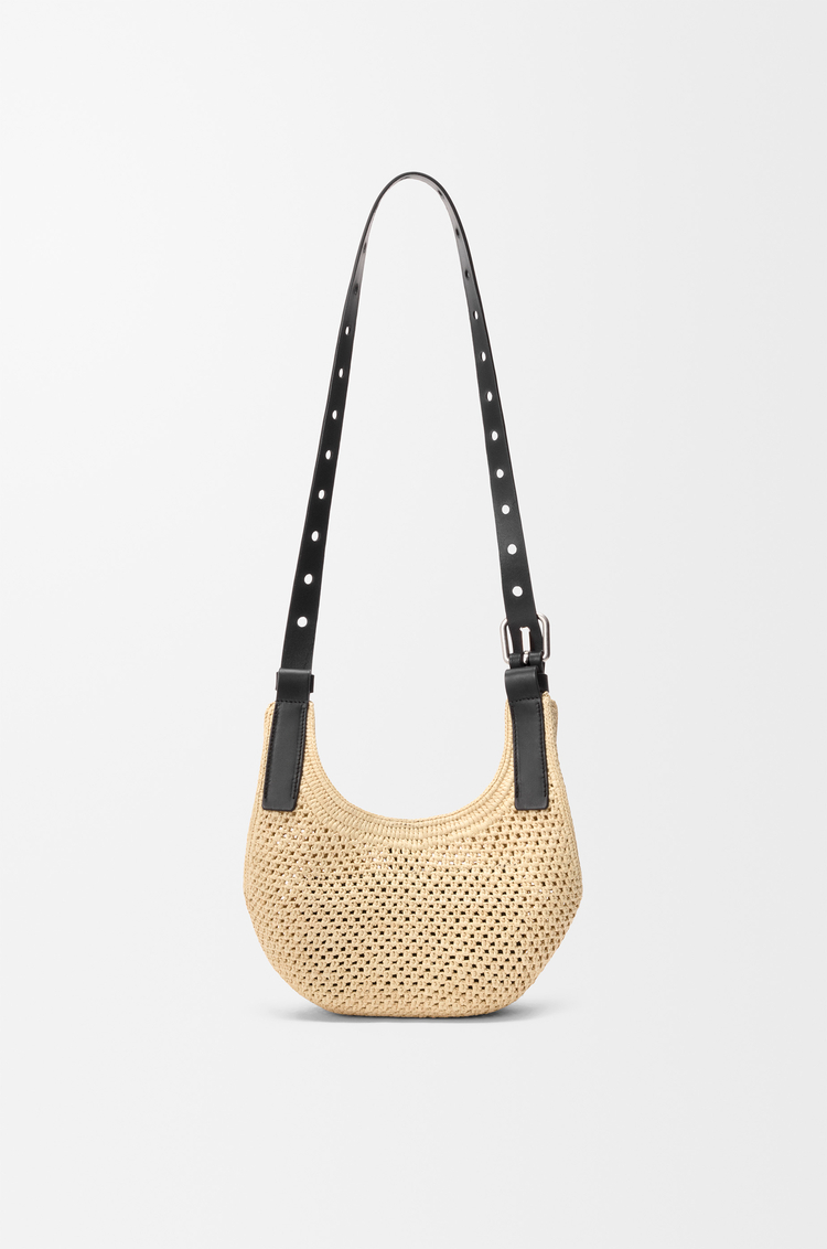 LOEWE Mini Punch Hole hobo in raffia and calfskin Natural/Black