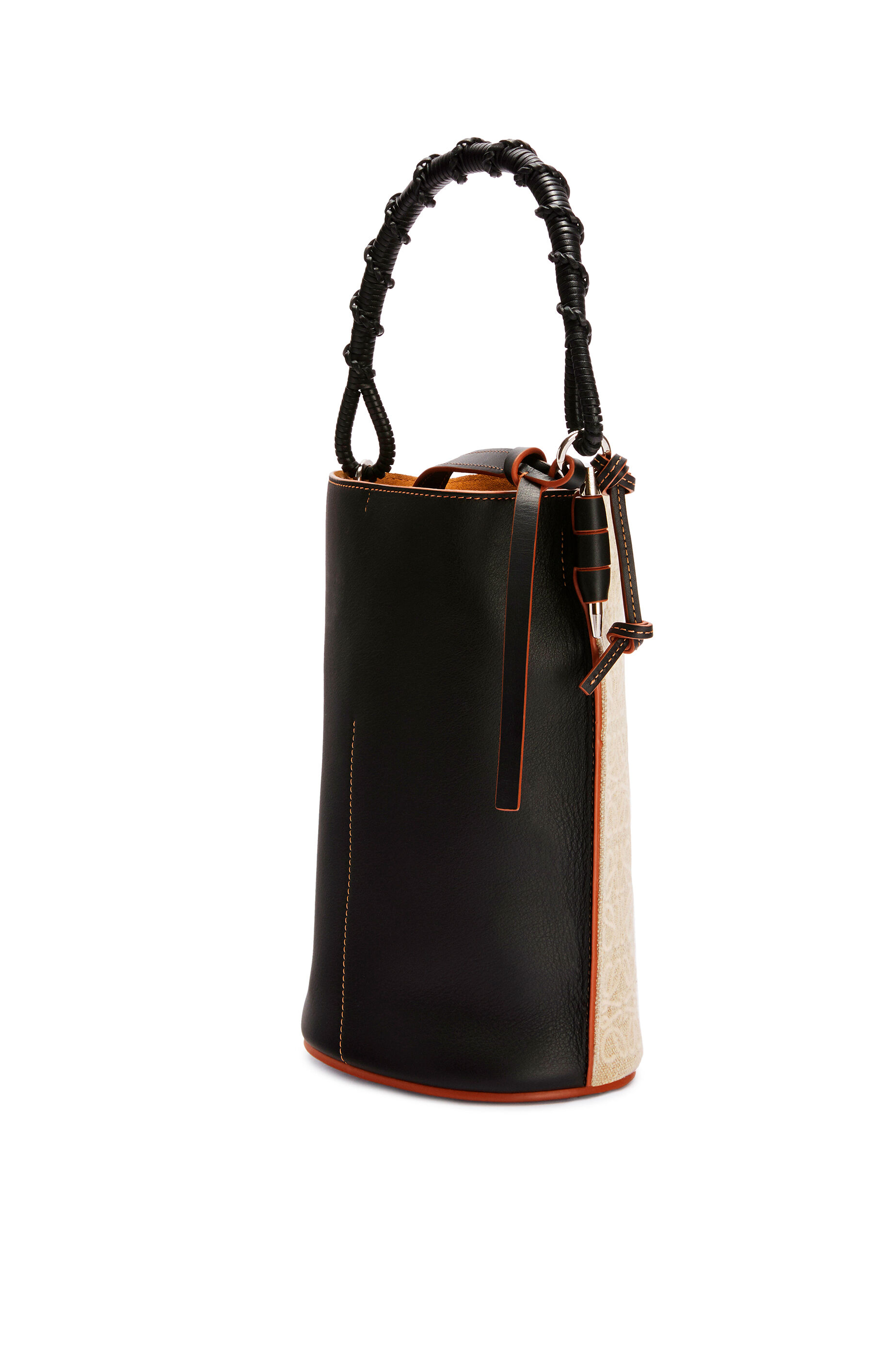 Gate Bucket Handle bag in anagram linen and calfskin Natural/Black LOEWE
