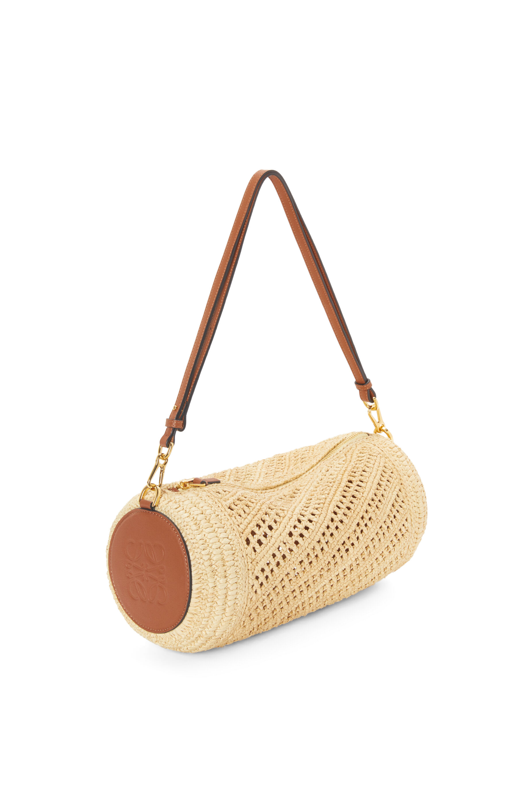 Bracelet Pouch in raffia and calfskin Natural Tan LOEWE