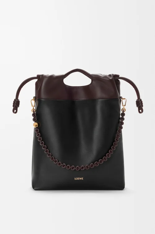 LOEWE Flamenco purse tote in mellow nappa lambskin Black/Dark Chestnut