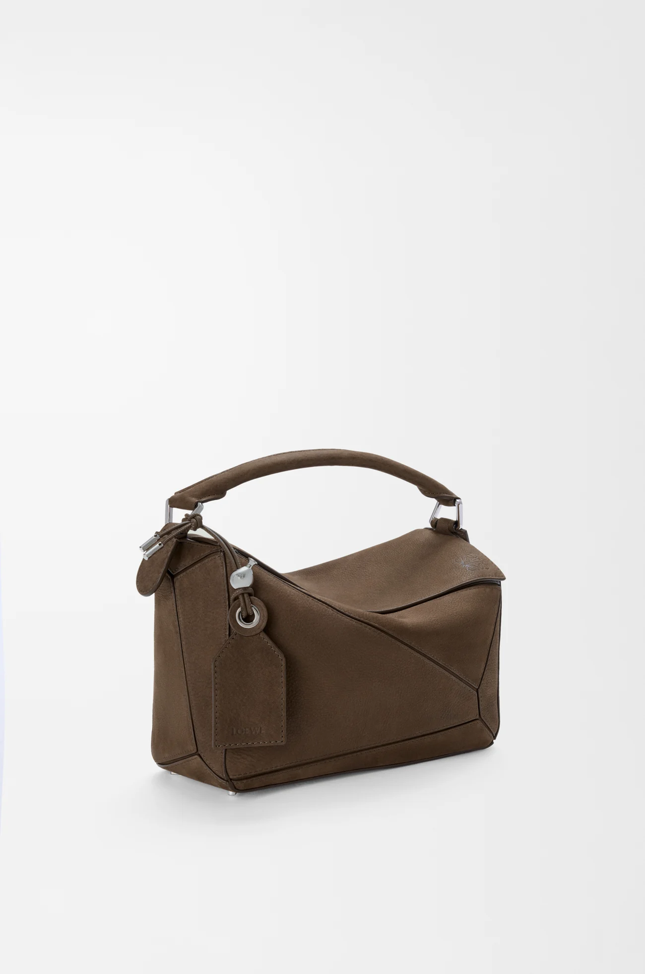 LOEWE Borsa Featherlight Puzzle piccola in nabuk granato Tundra