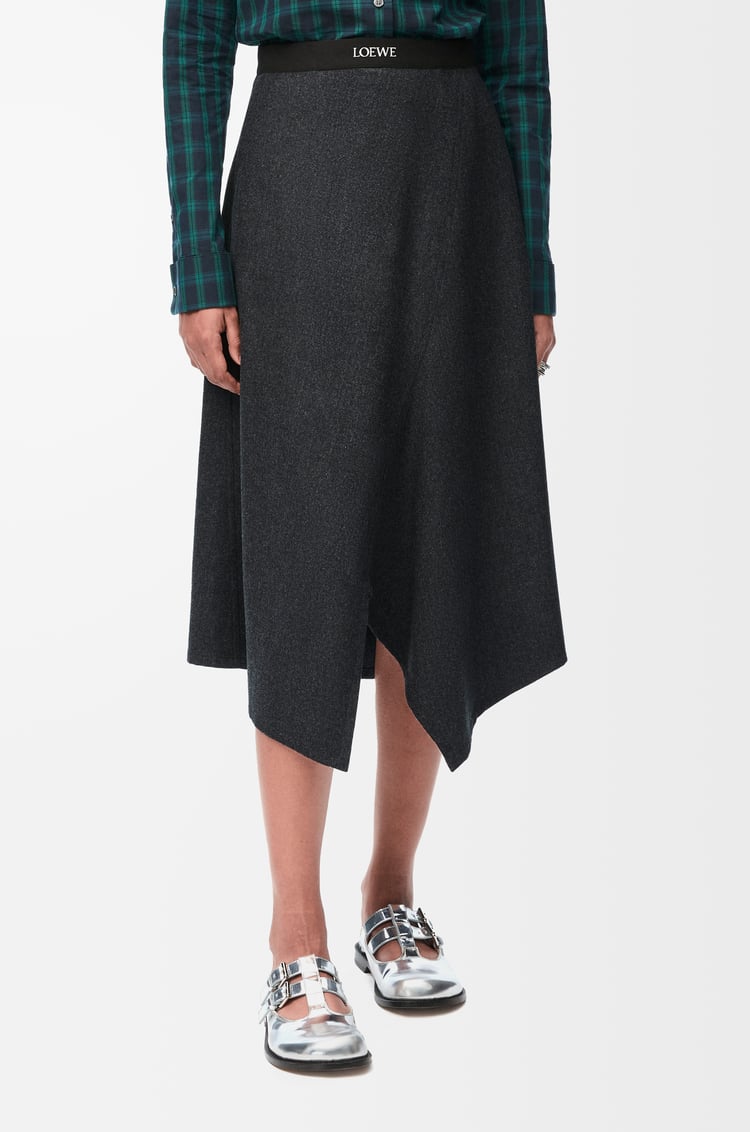 LOEWE Asymmetric skirt in wool and cashmere Charcoal Melange