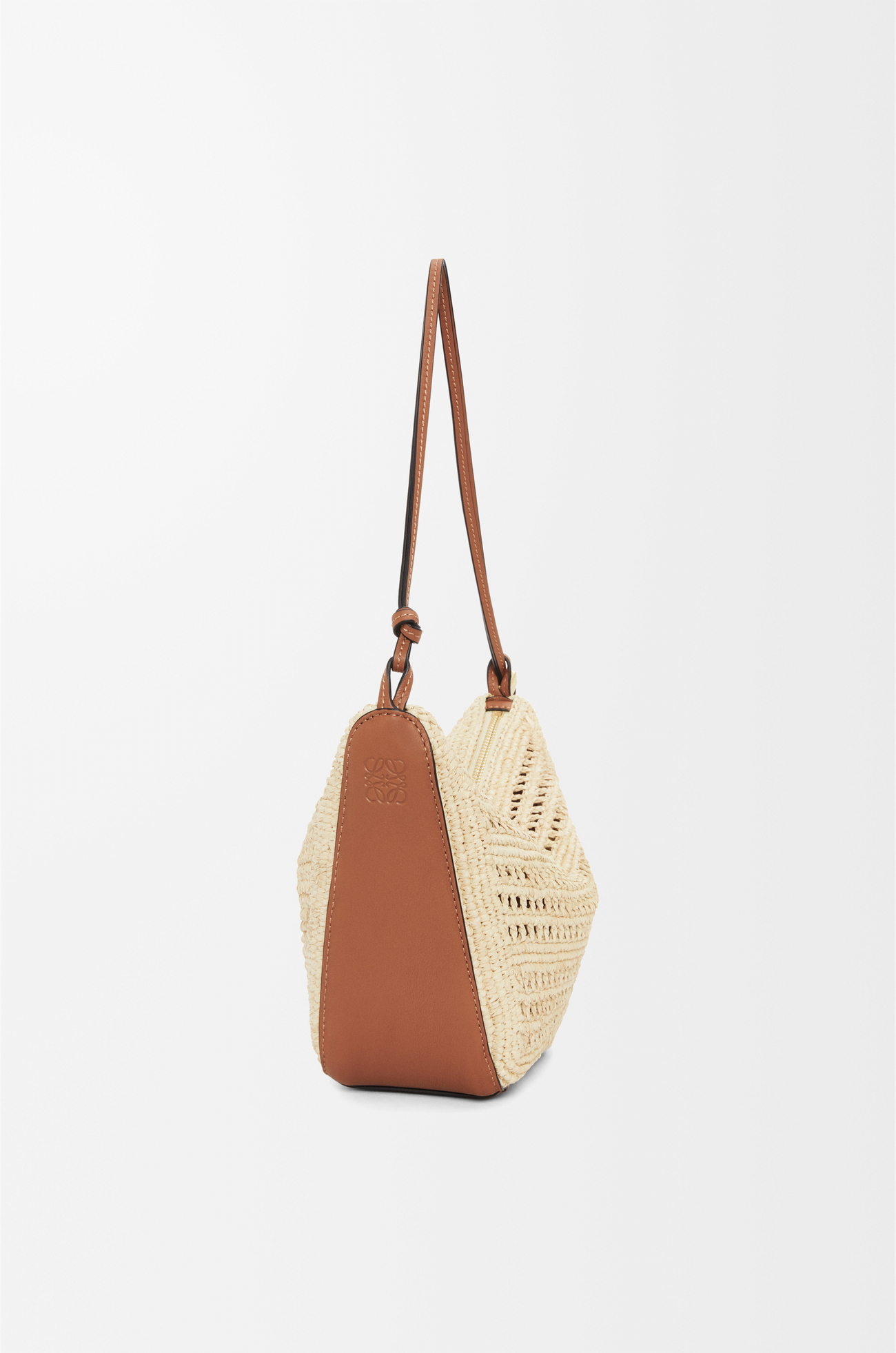 LOEWE Mini Hammock Hobo in raffia and calfskin Tan/Natural