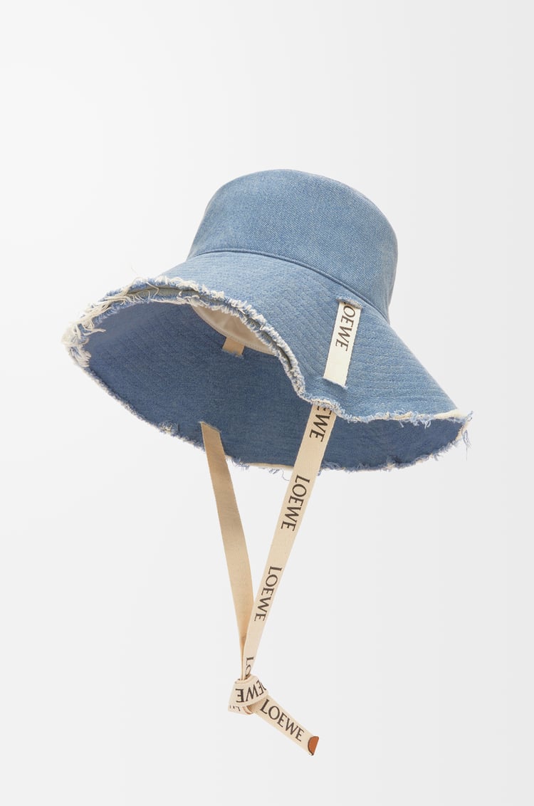 LOEWE Sombrero de pescador deshilachado en tejido denim y piel de ternera Azul Denim