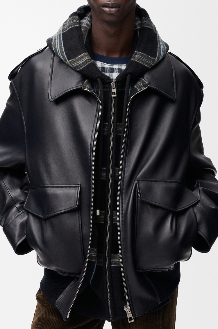 LOEWE Hooded jacket in nappa lambskin Navy Blue
