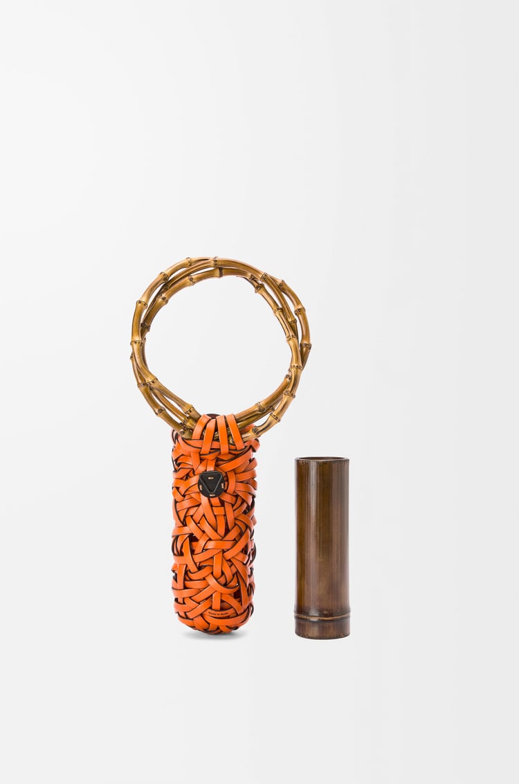 LOEWE Woven nest vase in calfskin and bamboo Orange