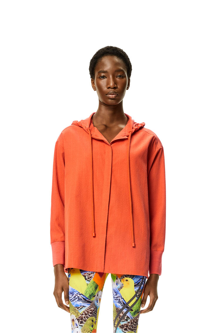 LOEWE Anagram jacquard hooded shirt in silk and cotton Bright Orange