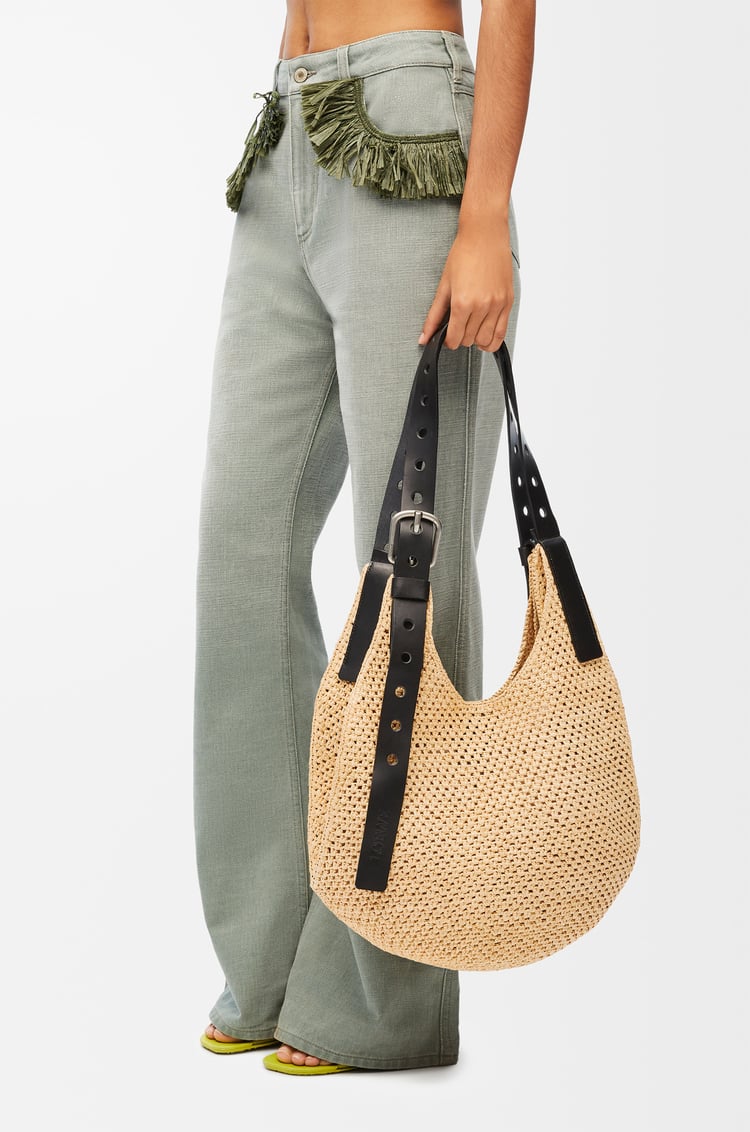 LOEWE Hobo bag in raffia and calfskin Natural/Black