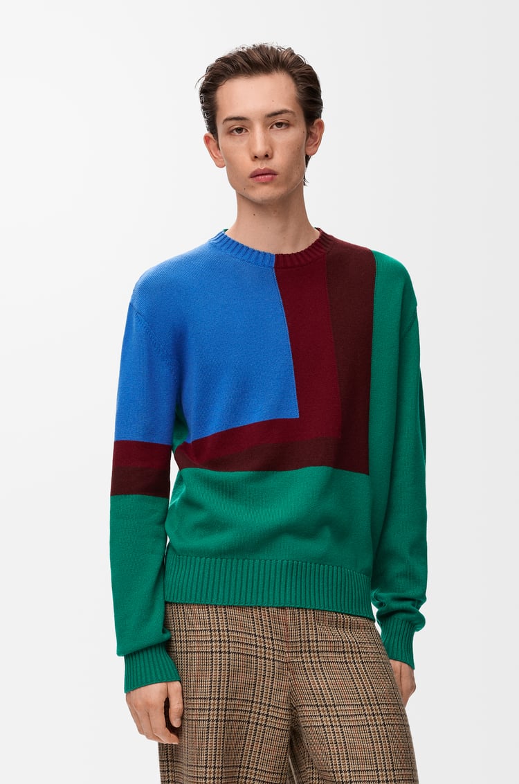 LOEWE Pullover aus Wolle Grün/Rot/Mehrfarbig