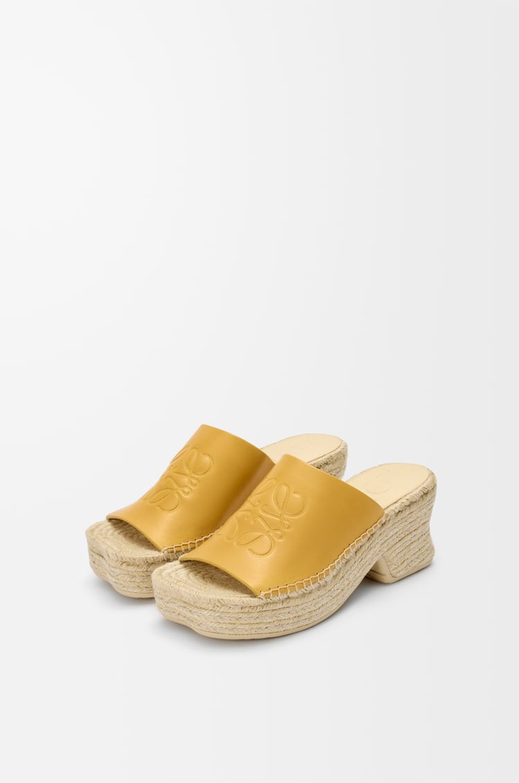 LOEWE Petal espadrille platform slide in vegetable-tanned calfskin Ochre