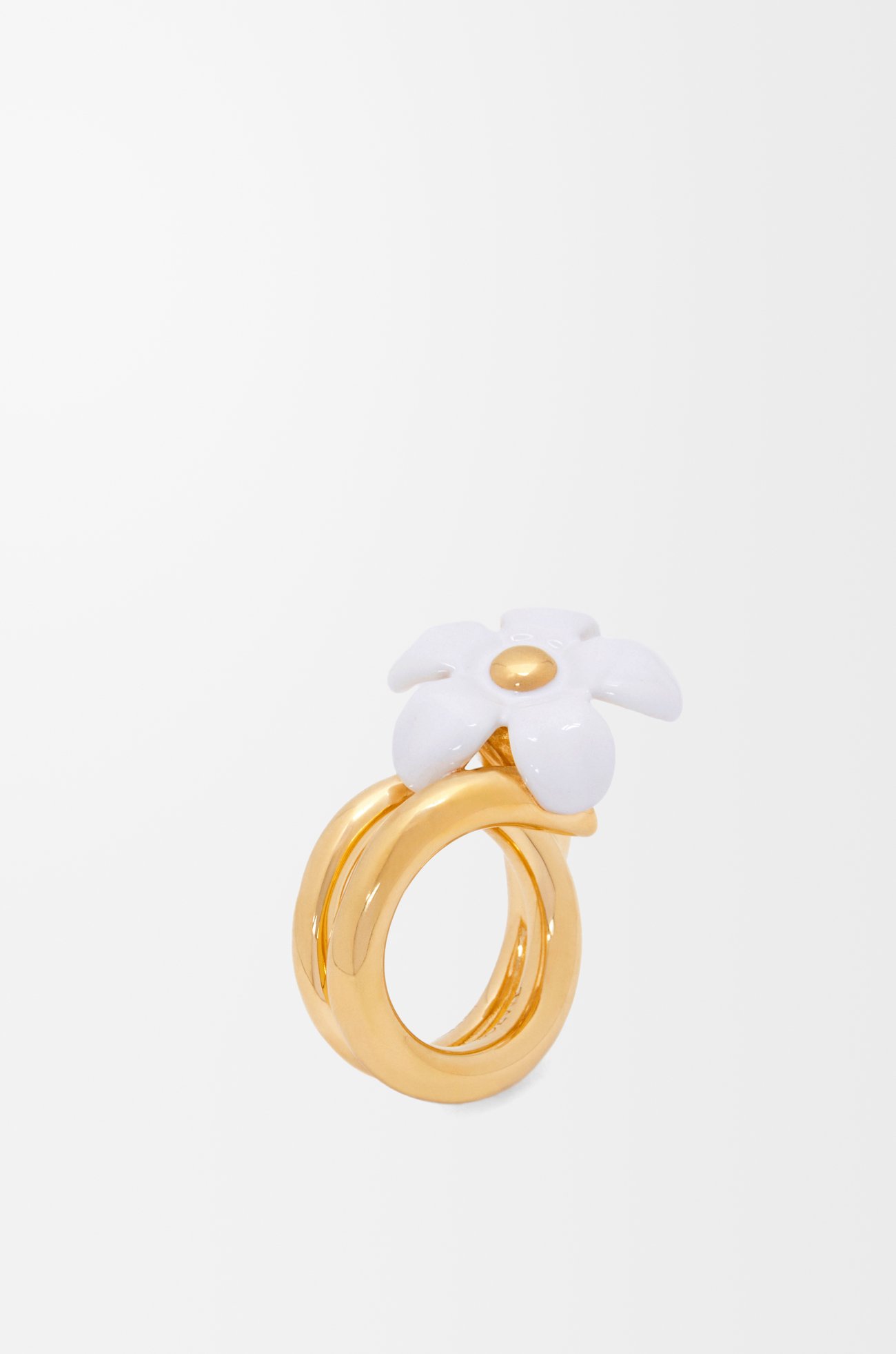 LOEWE Anillo Flor en plata de ley y esmalte Dorado/Blanco