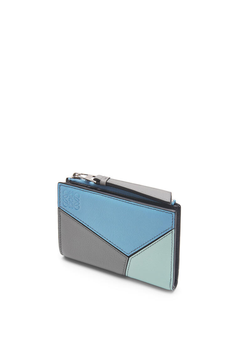 LOEWE Puzzle compact wallet in classic calfskin Asphalt Grey/Olympic Blue