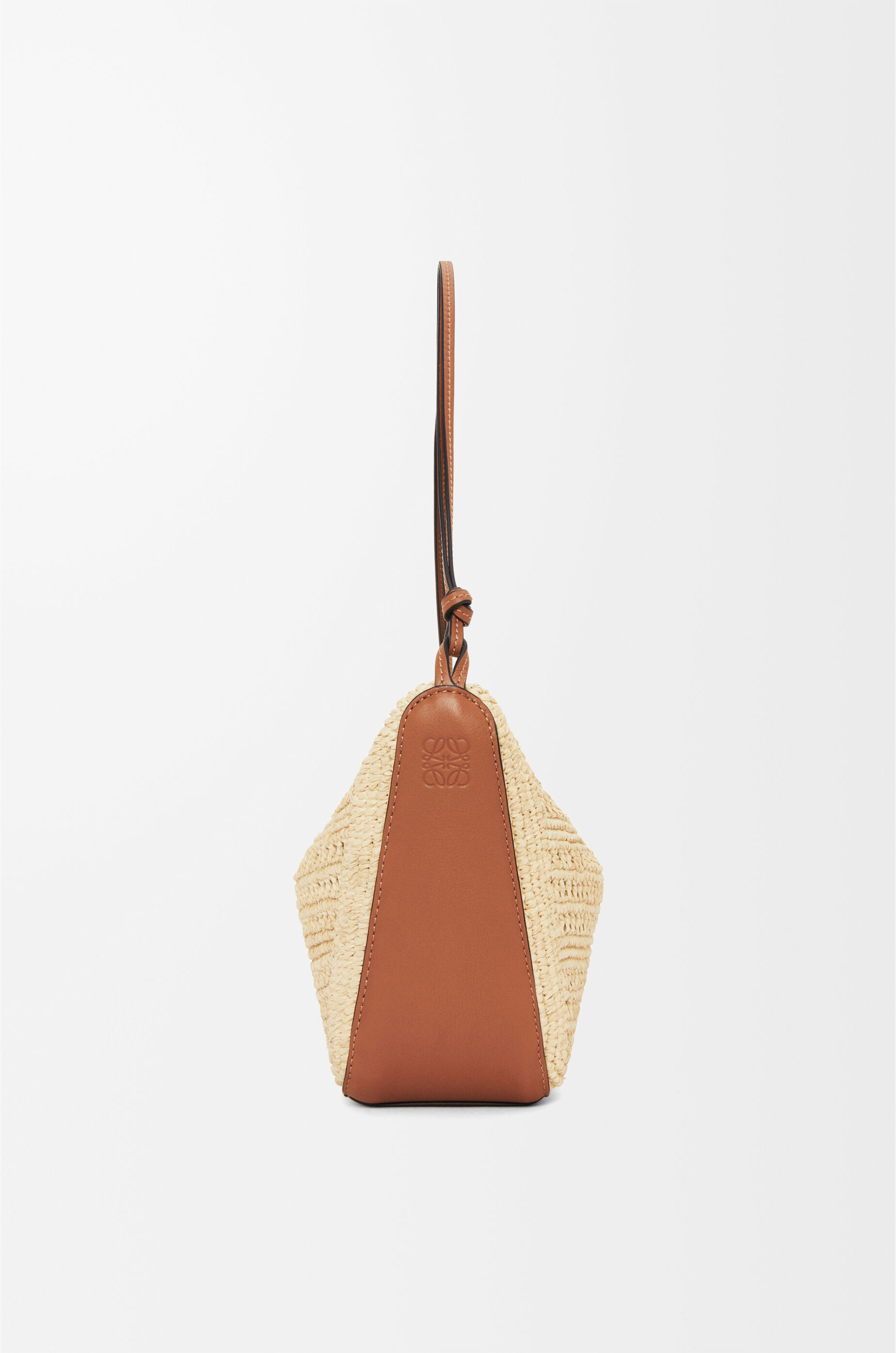 Mini Hammock Hobo in raffia and calfskin Brown - LOEWE