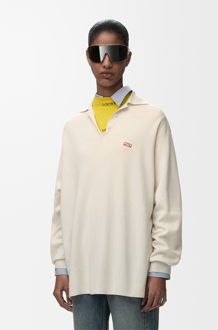 LOEWE Pull polo en cachemire et soie mélangés Blanc