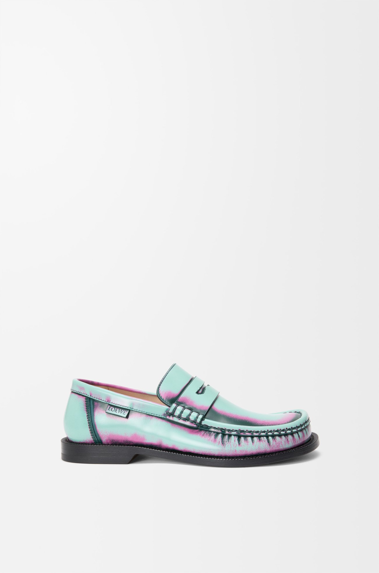 LOEWE Campo loafer in brushed calfskin Mint/Pink/Forest Green