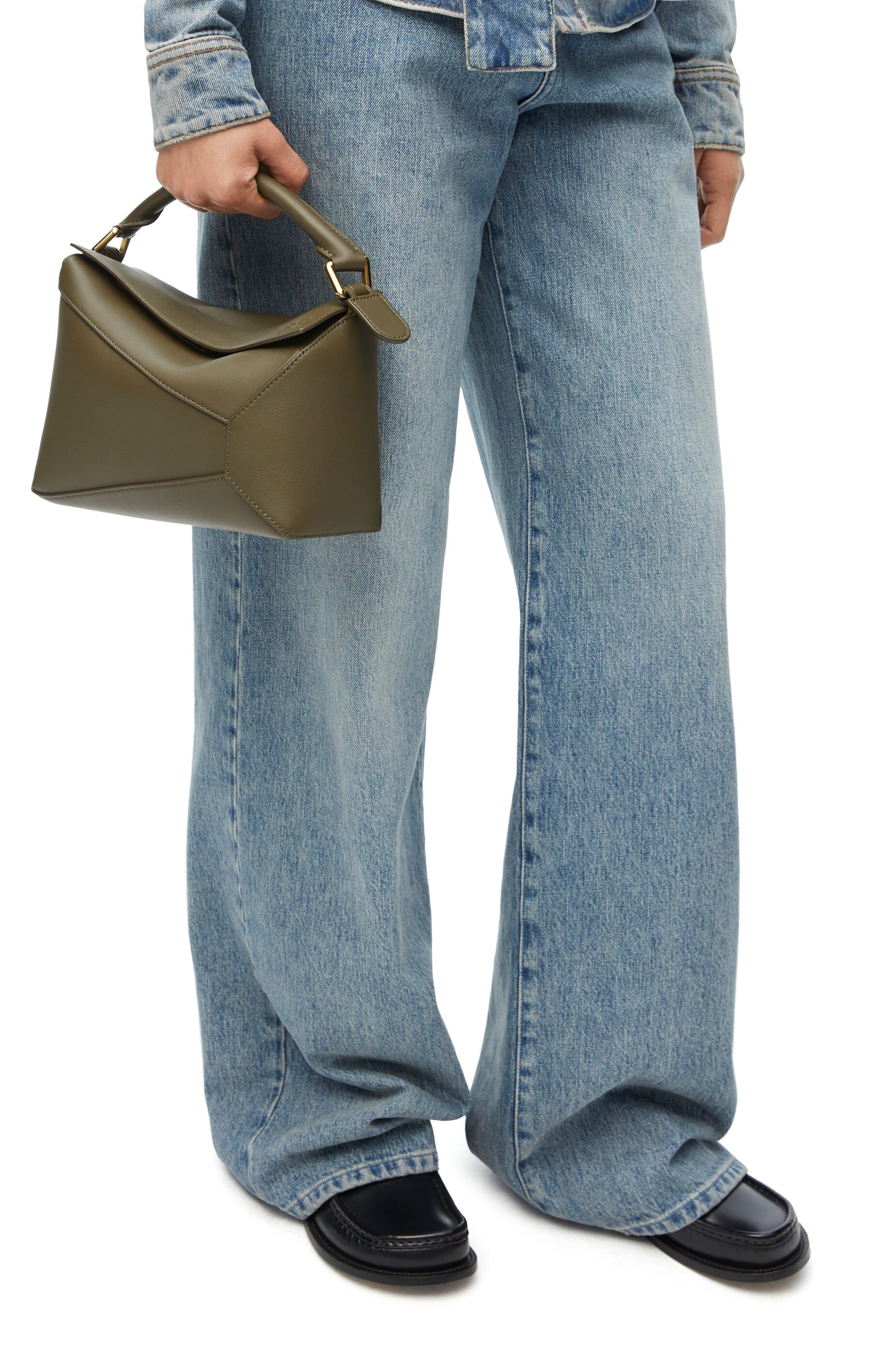 Small Puzzle bag in classic calfskin Dark Khaki Green LOEWE
