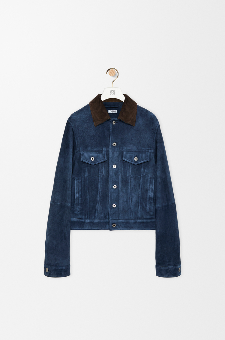 LOEWE Trucker jacket in suede goat skin Navy Blue