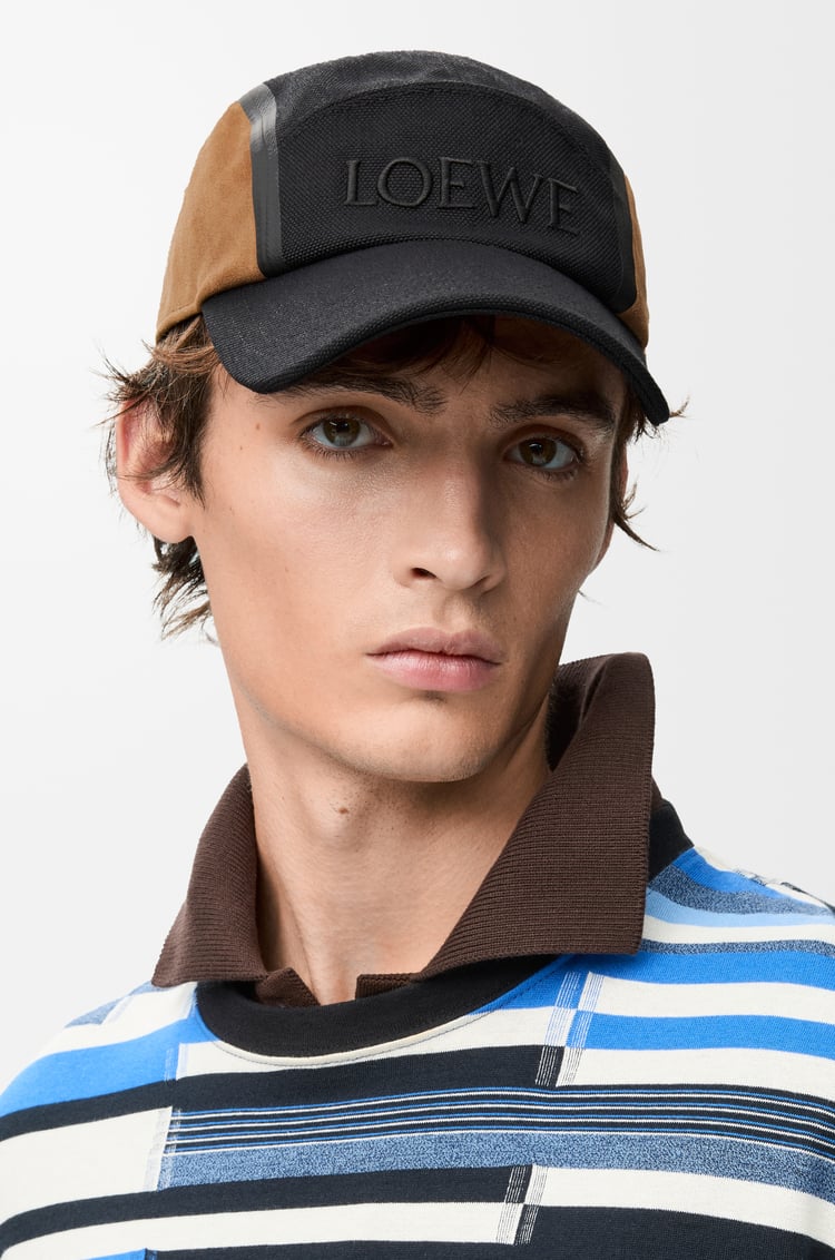 LOEWE Camp cap in canvas and suede Black/Dark Gold