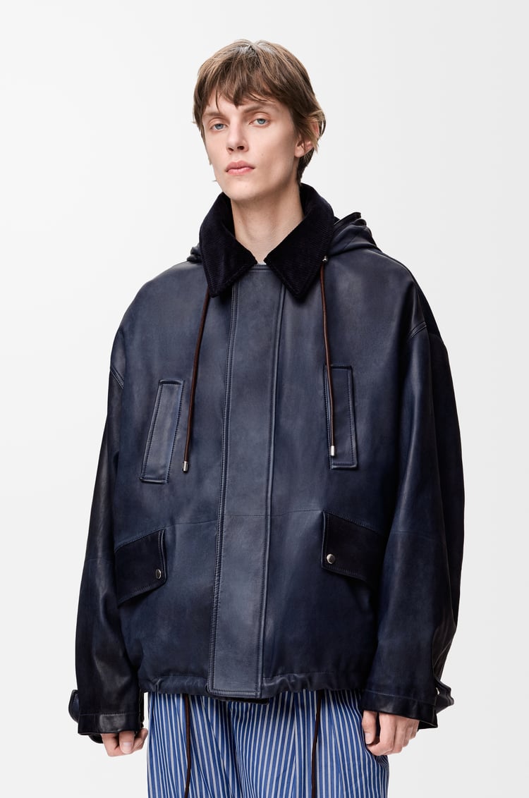 LOEWE Short parka in nappa lambskin and cotton Navy Blue