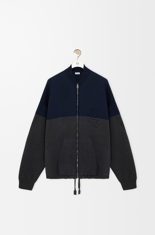 LOEWE ジップアップ カーディガン（コットンブレンド） ネイビーブルー/グレー