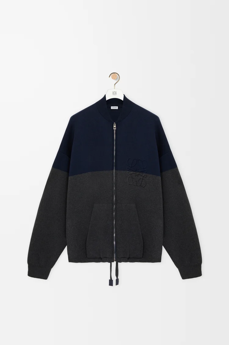 LOEWE ジップアップ カーディガン（コットンブレンド） ネイビーブルー/グレー