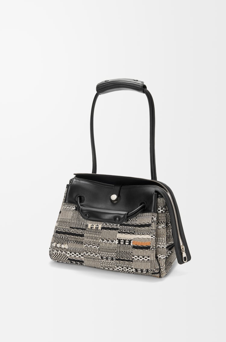 LOEWE Medium Madrid bag in woven textile Black/White