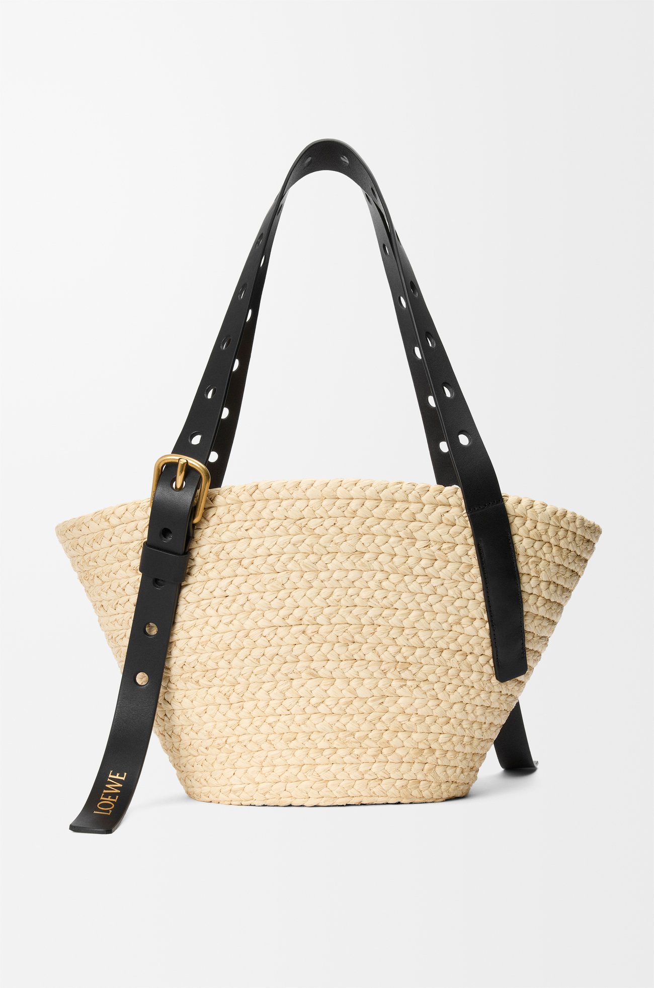 LOEWE Small Punch Hole basket in raffia and calfskin Natural