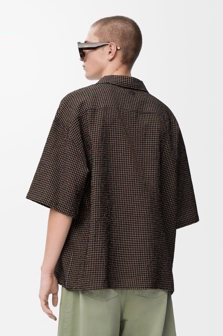 LOEWE Short sleeve shirt in linen and cotton blend Black/Multicolor