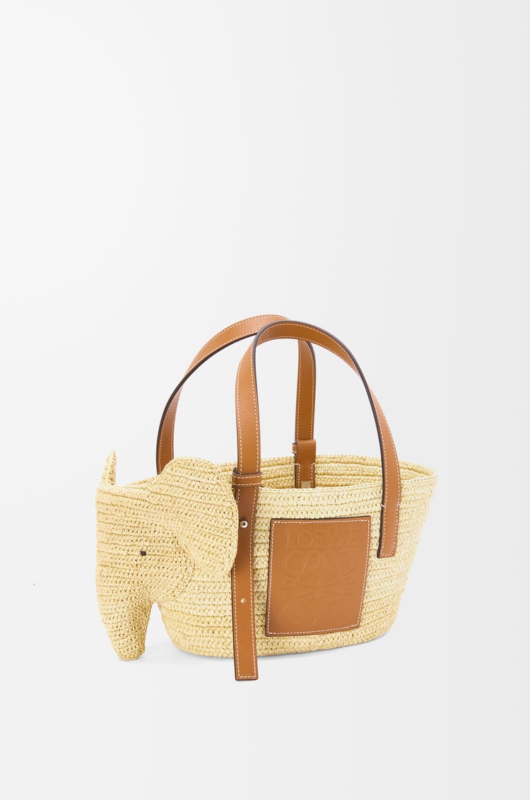 LOEWE Bolso capazo Elephant pequeño en rafia y piel de ternera Natural/Bronceado