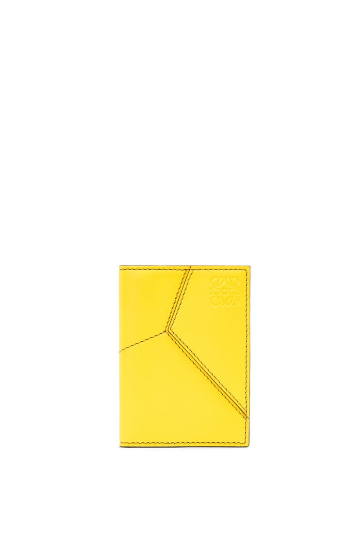LOEWE Puzzle光滑小牛皮縫線雙摺卡片套 檸檬黃