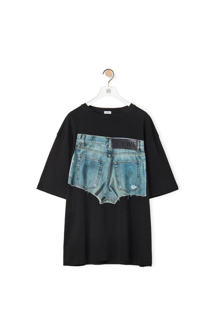 LOEWE Denim shorts print T-shirt in cotton Black