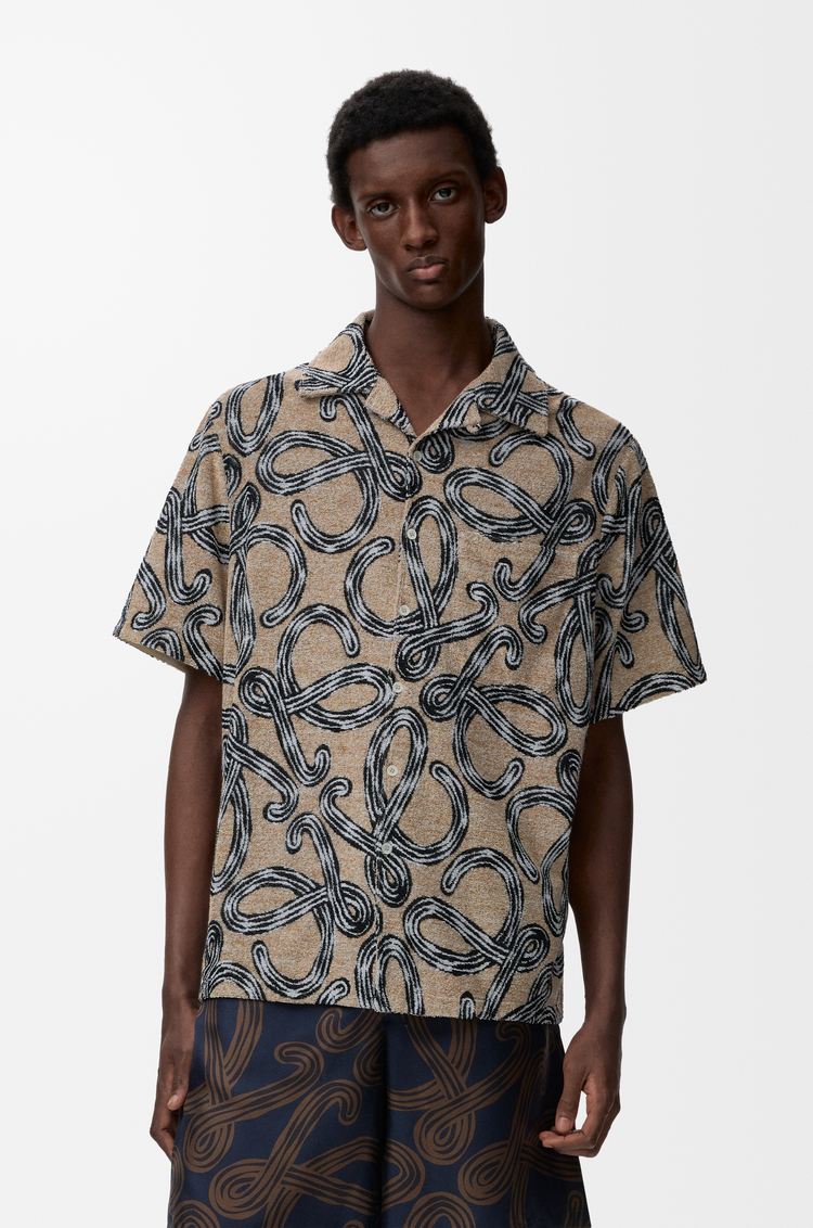 LOEWE Camisa de manga corta en jacquard de algodón Beige/Negro