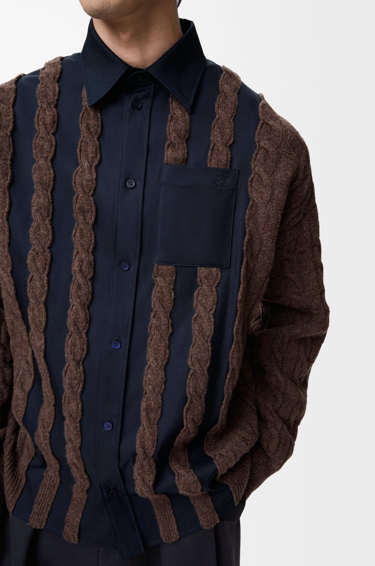 LOEWE Camisa híbrida en lana y algodón Azul Marino/Marrón