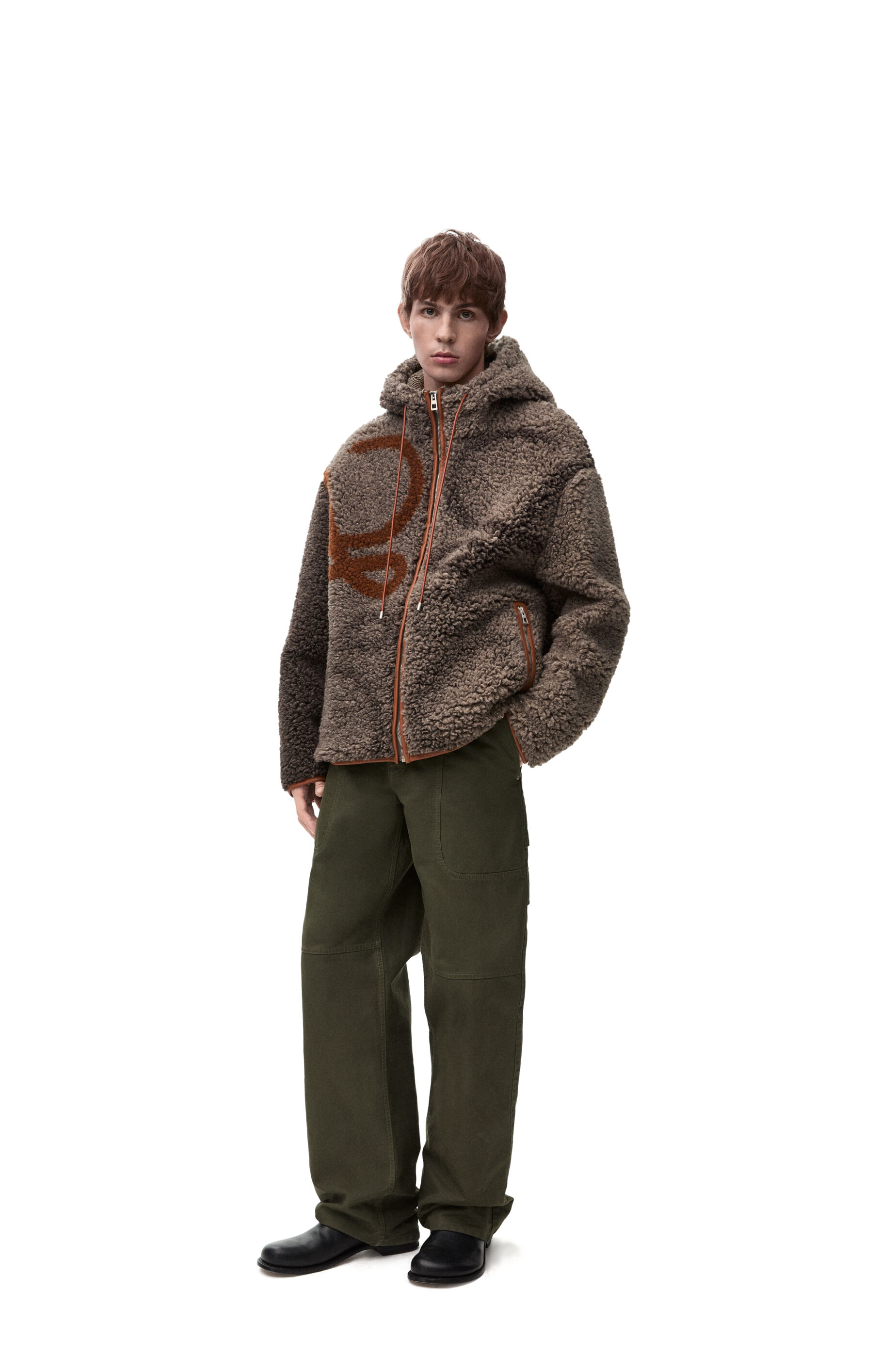 フーデッド ジャケット（ウールブレンド） ベージュ/カーキグリーン - LOEWE