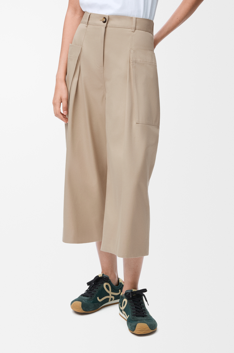 LOEWE Pantaloni crop in cotone e seta Beige
