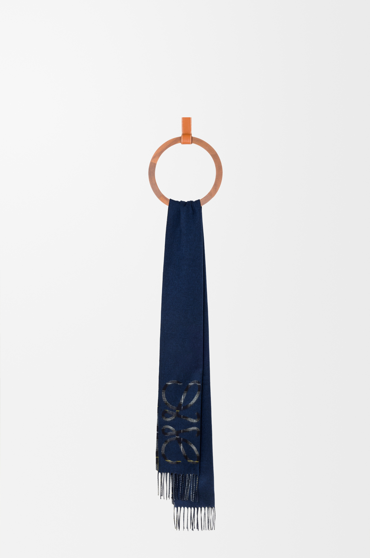 LOEWE Anagram scarf in silk and cashmere Navy/Anthracite/Navy
